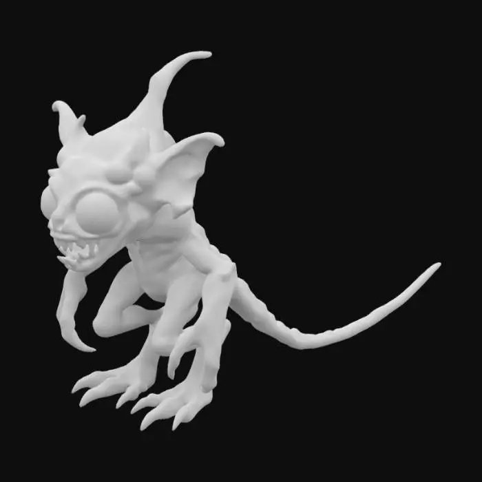 3D model for Scorn inspired creature with six creepy eyes and no mouth with tail that is barbed 