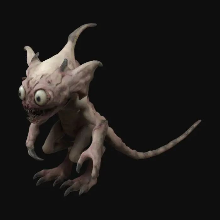 3D model for Scorn inspired creature with six creepy eyes and no mouth with tail that is barbed 