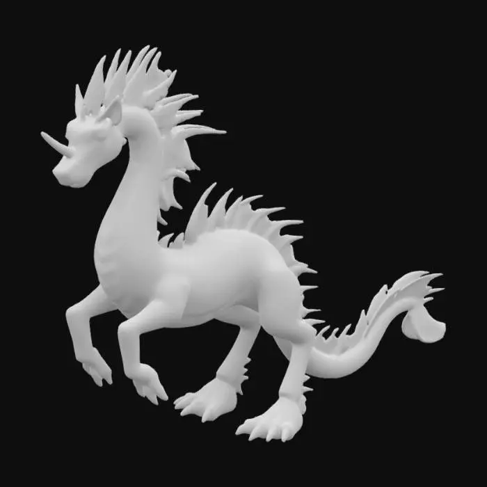 3D model for Sea horse looking horse with webbed feet and claws. Fins along its head and back. The tail and mane are tentacles