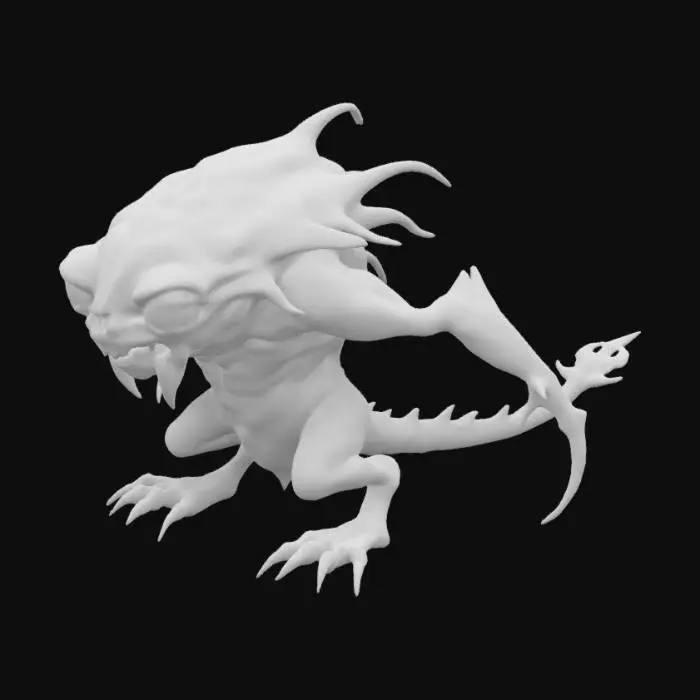 3D model for Scorn inspired creature with six creepy eyes and no mouth with tail that is barbed 