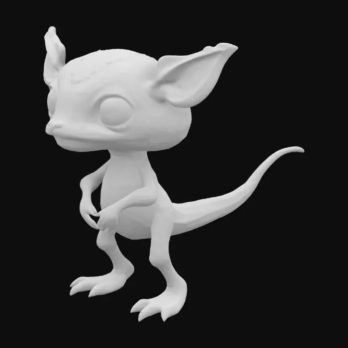 3D model for Creature that has wide eyes stubby limbs , mossy fur, and  a soft leafy tail.