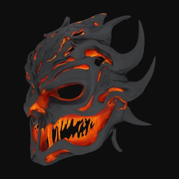 3D model for #AroundTheWorld#, a black mask with molten Lava cracks throughout it. Used for summoning demons 