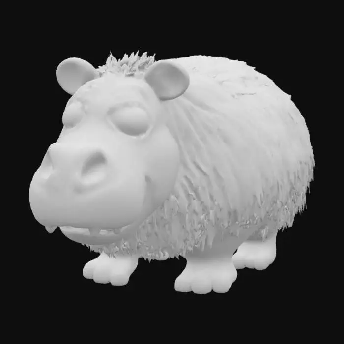 3D model for Hippopotamus covered in long hair like fur
