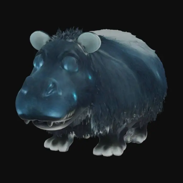 3D model for Hippopotamus covered in long hair like fur