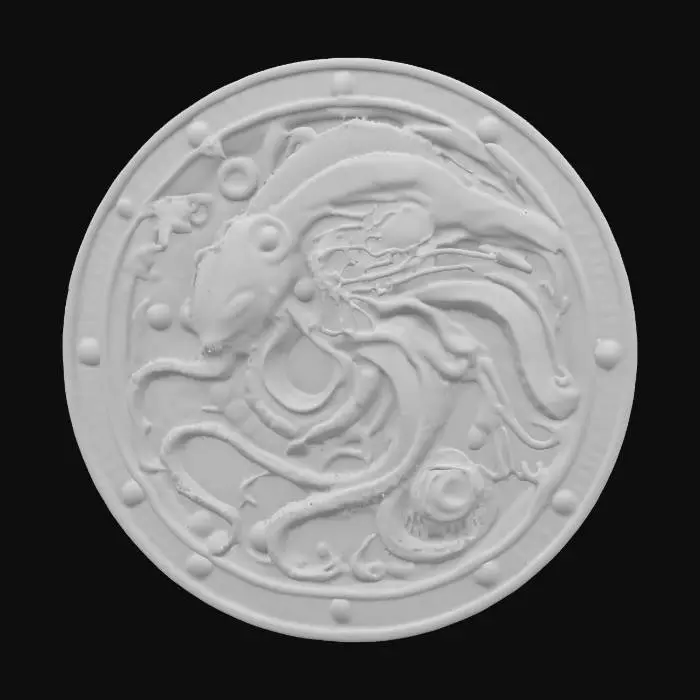 3D model for #emblem#, alien, creature hr giger style biomech coin