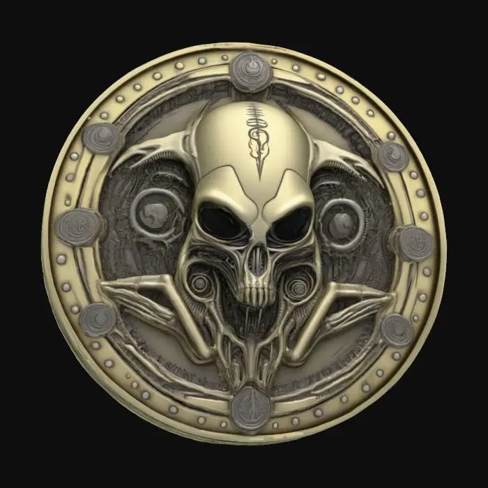 3D model for #emblem#, alien, creature hr giger style biomech coin