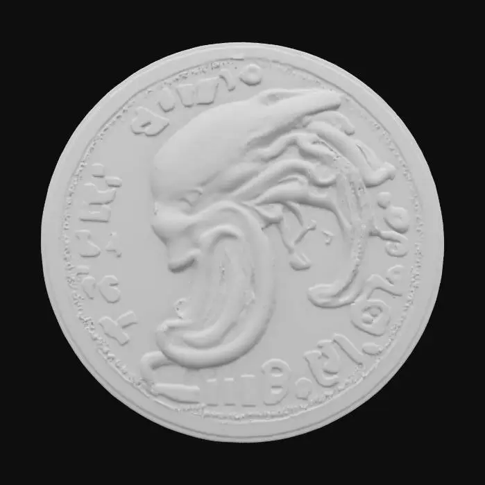 3D model for #emblem#, alien, creature hr giger style biomech coin