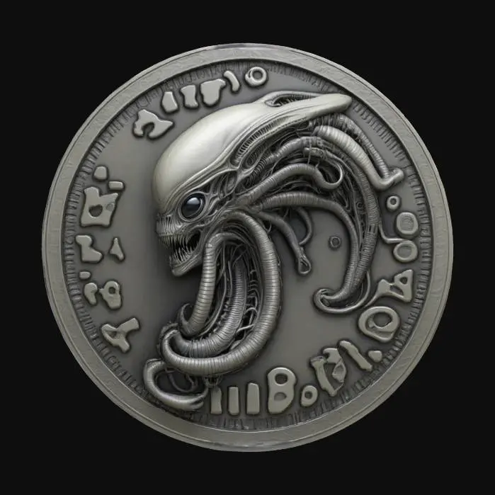 3D model for #emblem#, alien, creature hr giger style biomech coin