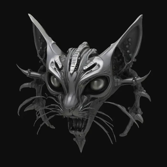 3D model for #emblem#, cat hr giger inspired emblem 