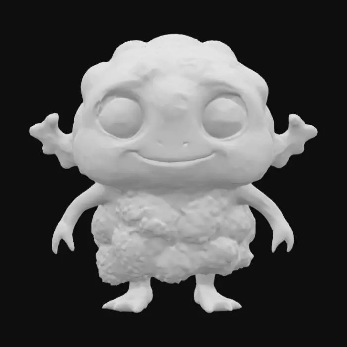 3D model for A whimsical monster made of a soft, cloud-like material, appearing translucent white with a hint of pastel blue. It floats gently, its form ever-so-slightly shifting, with two large, dewy eyes and a small, delicate smile. Its texture would be incredibly light and airy, almost imperceptible. It has small, wing-like appendages that flutter subtly, giving it a dreamlike, ethereal presence.