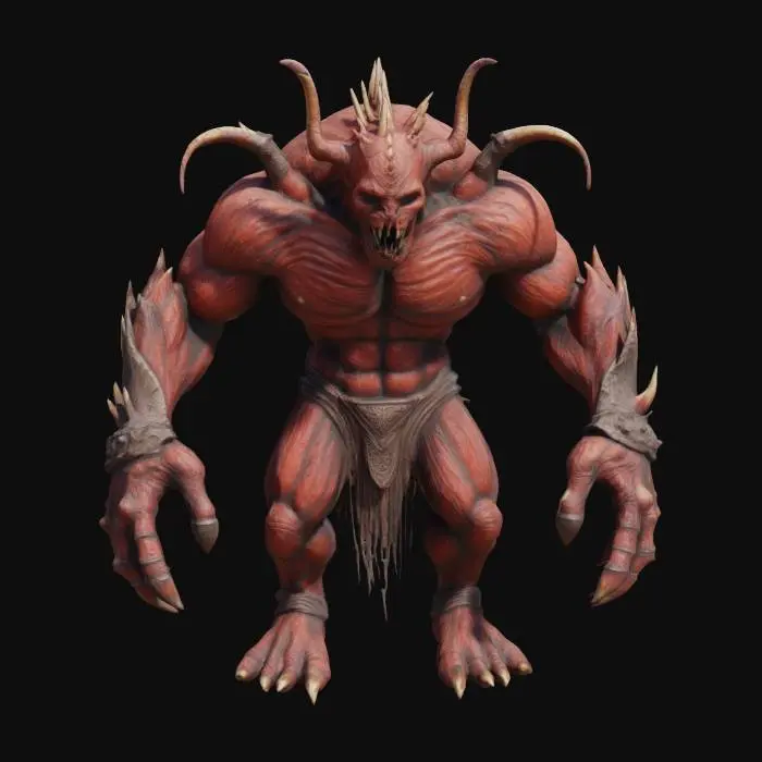 3D model for A Scorn-inspired Knight chess piece, depicting a powerful, hunched creature. Its body is composed of thick, ropy muscles and exposed, sinewy tendons, giving it a raw, leathery texture that is both rough and taut. The color is a deep, bruised red and muddy brown, with dark, venous patterns. Its posture suggests a coiled power, with a head that blends skeletal protrusions and distorted, eyeless features. The piece feels heavy and solid, with an unsettling, slightly moist surface.