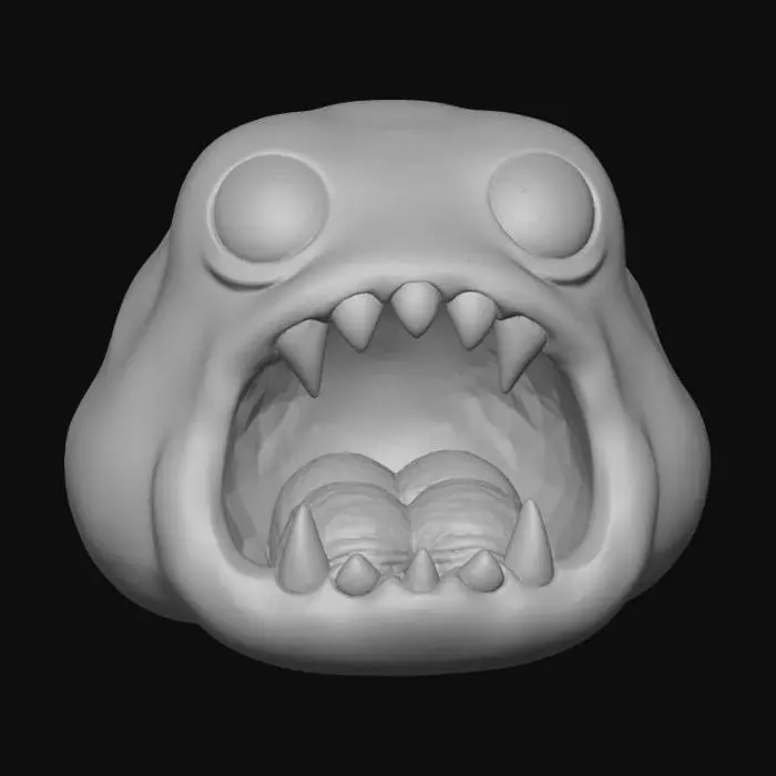 3D model for An amorphous, gelatinous blob of deep crimson, constantly shifting and pulsating with an internal glow. Within its translucent, viscous mass, countless white, conical teeth churn and grind, surrounded by dozens of lidless, golden eyes that float freely, giving it a disturbing, fluid structure and a slimy texture., #Halloween2025#