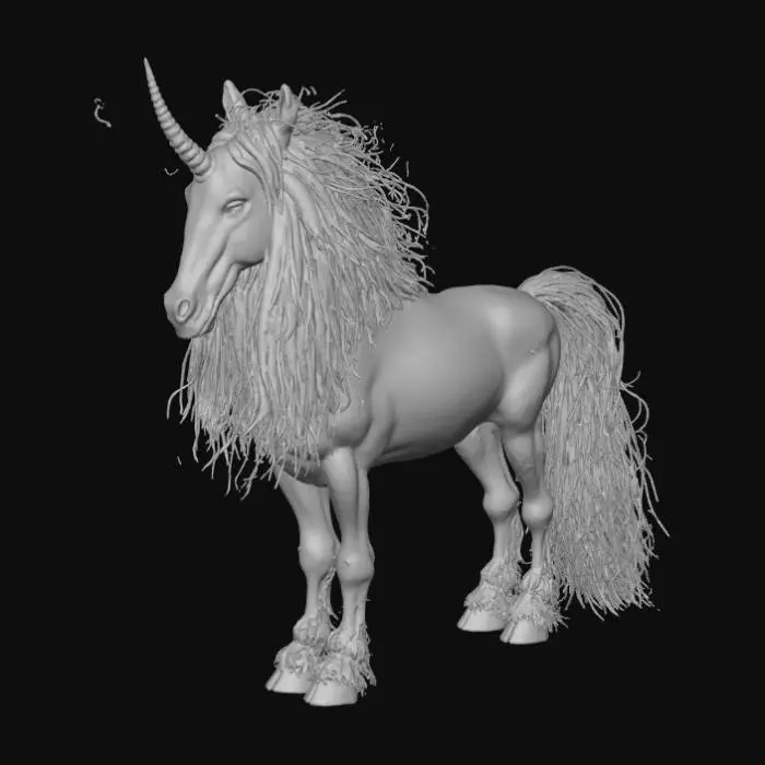 3D model for A ghostly unicorn, its form semi-transparent and shimmering with an unearthly, pale green glow. Its body appears to be made of solidified mist, constantly shifting and flowing. The horn is a translucent, serrated icicle, dripping with what looks like frozen tears. Its mane and tail are long, spectral tendrils that drift eerily, and its hooves are not solid but dissipate into cold vapor with each silent step, emanating profound dread., #Halloween2025#
