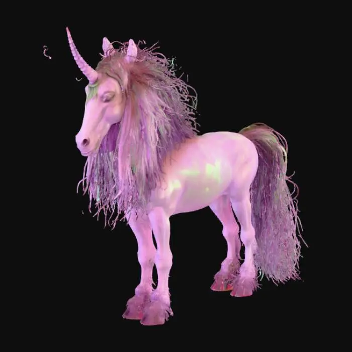 3D model for A ghostly unicorn, its form semi-transparent and shimmering with an unearthly, pale green glow. Its body appears to be made of solidified mist, constantly shifting and flowing. The horn is a translucent, serrated icicle, dripping with what looks like frozen tears. Its mane and tail are long, spectral tendrils that drift eerily, and its hooves are not solid but dissipate into cold vapor with each silent step, emanating profound dread., #Halloween2025#