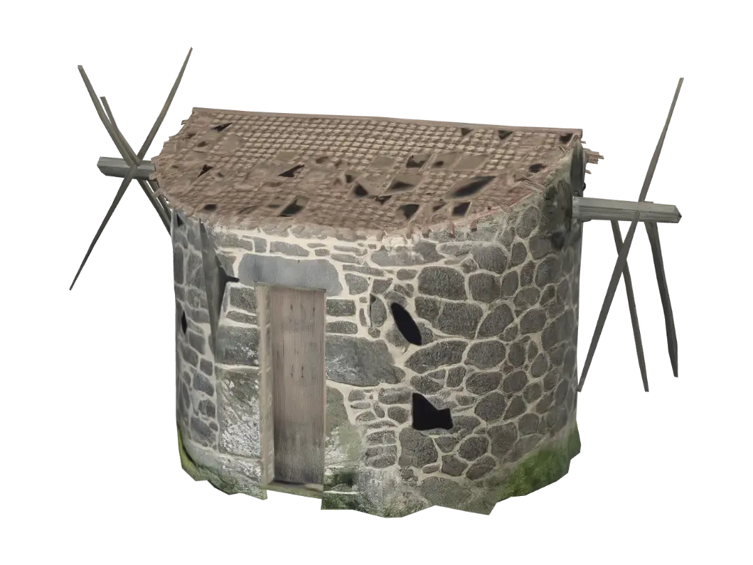 Modelo 3D de Hilltop Stone Hut - Windmill, gerado por IA