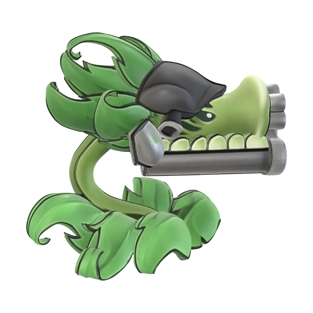 Mega gatling pea - Striker 3D model, vytvořený pomocí AI