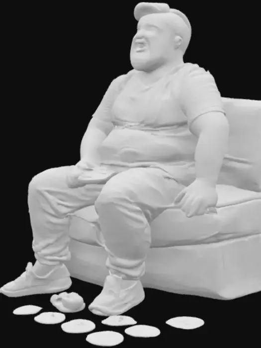 3D model for Fat guy sitting on couch playing video games 