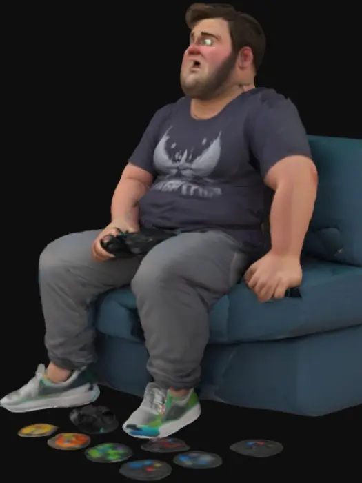 3D model for Fat guy sitting on couch playing video games 