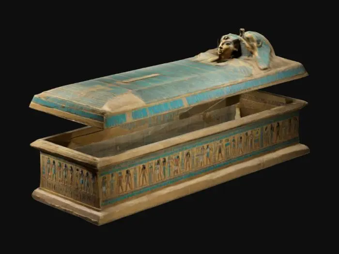 3D model for Egyptian sarcophagus consisting of two parts, with a separate base and a separate lid.