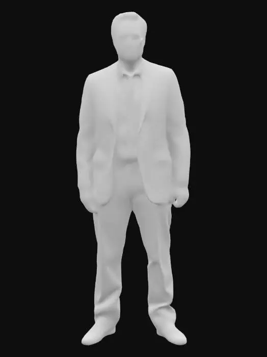 3D model for full body model of the United Kingdom's  prime minister Keir Starmer, wearing a dark blue suit and a red tie. His hairstyle is in the style of Donald Trump. He is wairing thick rimmed glasses, Game Assets, Ultra Realistic, Highly Detailed