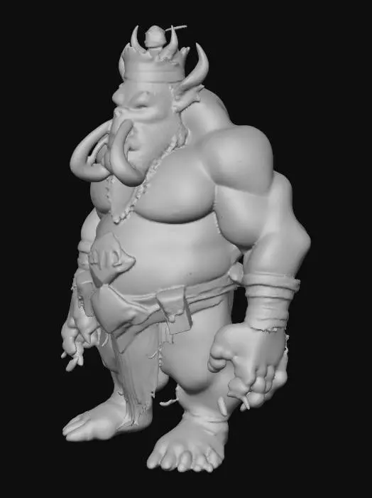 3D model for highly detailed orange royal ogre. On his chest a metal plate with  the letters XVR. I