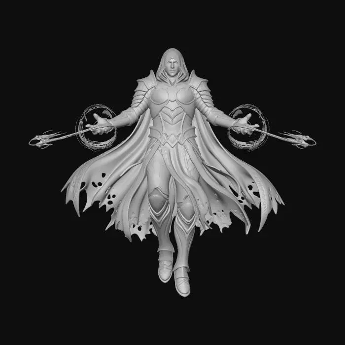 3D model for A powerful incarnation of Uber Sirus (male) unleashing devastating amounts of energy, red aura, energy blasts, fantasy theme. No weapons. Full body image, highly detailed, polished