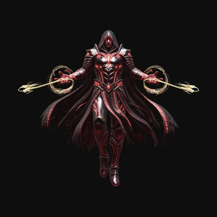 3D model for A powerful incarnation of Uber Sirus (male) unleashing devastating amounts of energy, red aura, energy blasts, fantasy theme. No weapons. Full body image, highly detailed, polished