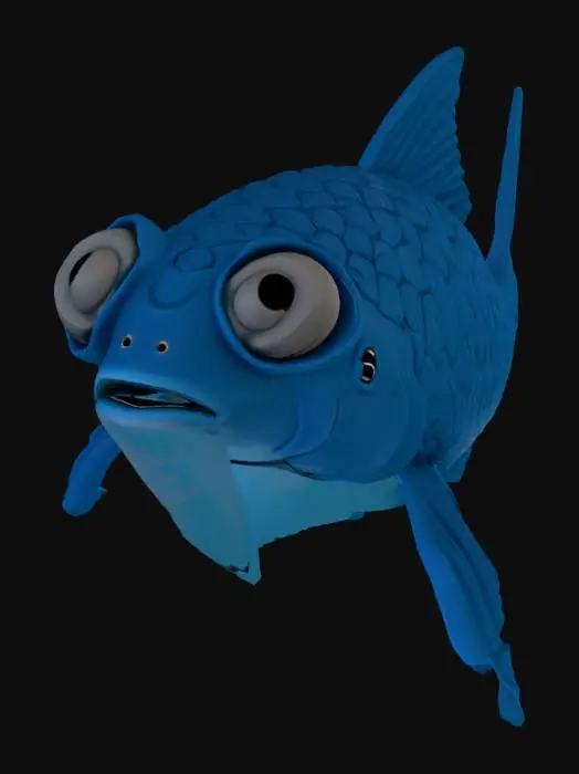 3D model for 帮我生成一条鱼 颜色为蓝黑色 大小偏小 用于数字孪生项目