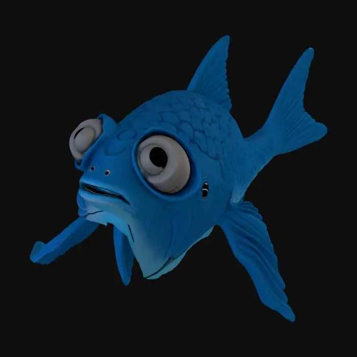 3D model for 帮我生成一条鱼 颜色为蓝黑色 大小偏小 用于数字孪生项目