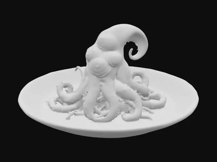 3D model for Spicy Kraken Delight on a fancy plate in a green soup ready for a kings meal #food#