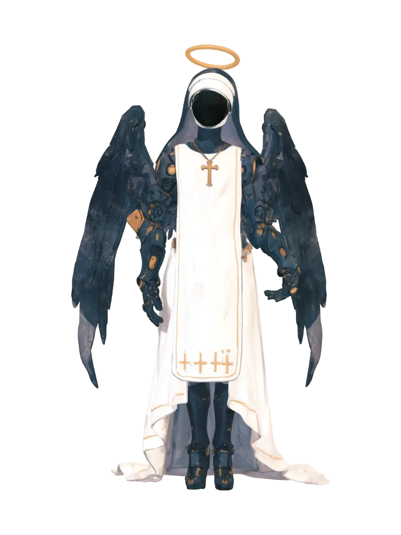 Angelic Nun Bot 3D model, vytvořený pomocí AI