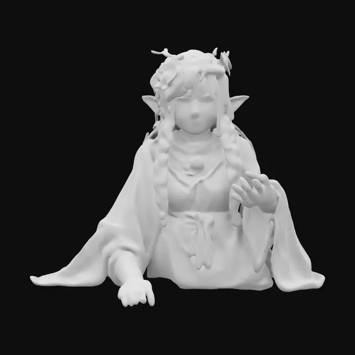 3D model for a female forest gnome druid with black hair and a twig crown