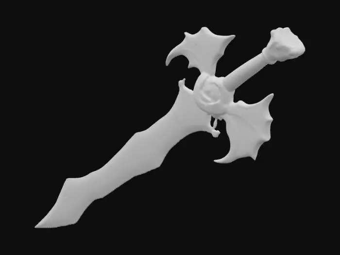 3D model for A mythical, high-fantasy sword forged from celestial metals, glowing with faint Chinese celestial letters and runes along the blade, a hilt wrapped in dragonhide leather, guarded by wings of silver, with a crystalline core running through the center, suspended in mid-air with a soft mist swirling around it, cinematic lighting, ultra-realistic detail, 8K resolution
