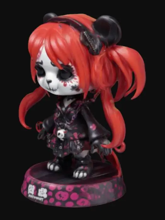 3D model for POPmart Blind Box Figurine, SkullPanda brand, toy Figurine with a theme of being a goth egirl , red hair , online content creator/streamer