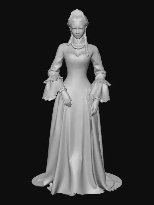 3D model for Anne of Austria  Queen of France in formal attire without a very wide hem on her dress
