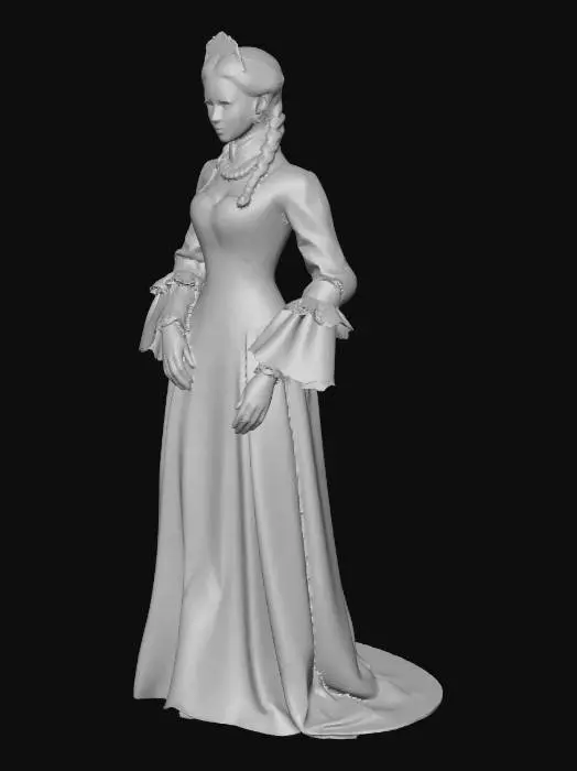 3D model for Anne of Austria  Queen of France in formal attire without a very wide hem on her dress