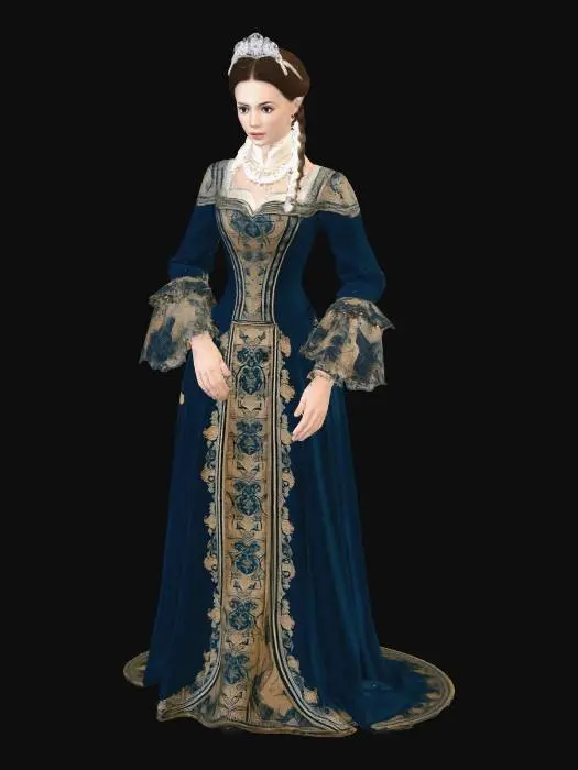 3D model for Anne of Austria  Queen of France in formal attire without a very wide hem on her dress