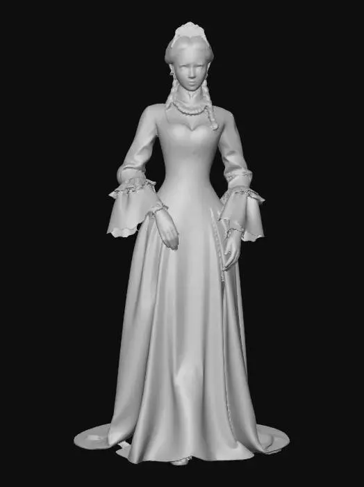 3D model for Anne of Austria  Queen of France in formal attire without a very wide hem on her dress