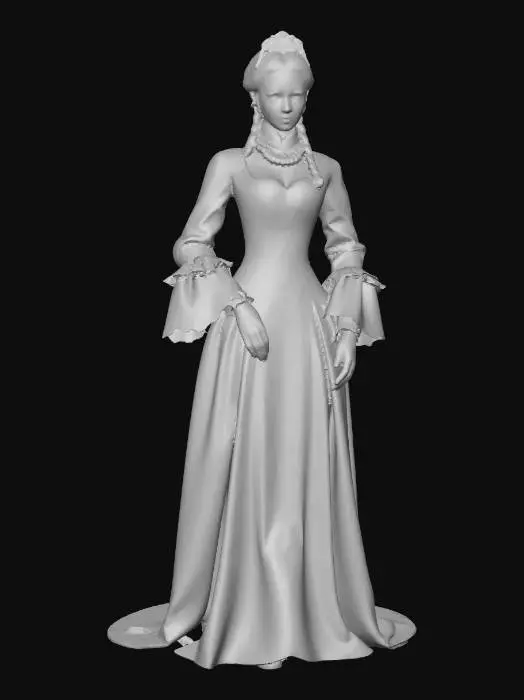 3D model for Anne of Austria  Queen of France in formal attire without a very wide hem on her dress