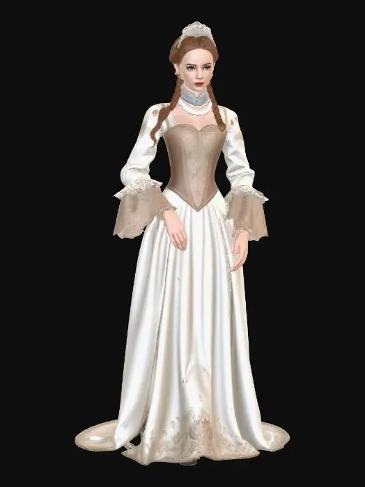 3D model for Anne of Austria  Queen of France in formal attire without a very wide hem on her dress