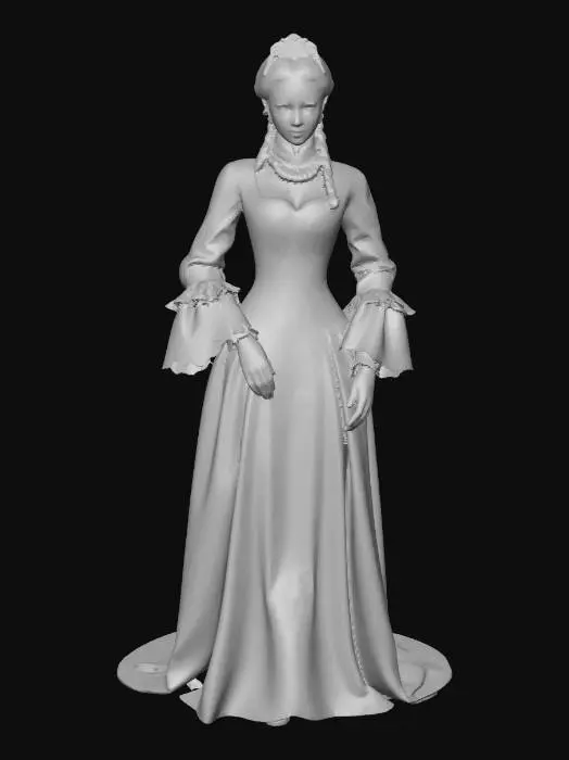 3D model for Anne of Austria  Queen of France in formal attire without a very wide hem on her dress