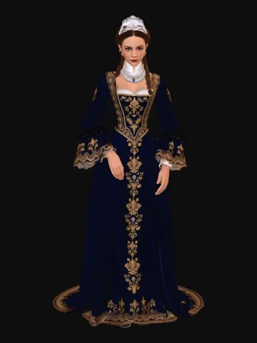 3D model for Anne of Austria  Queen of France in formal attire without a very wide hem on her dress