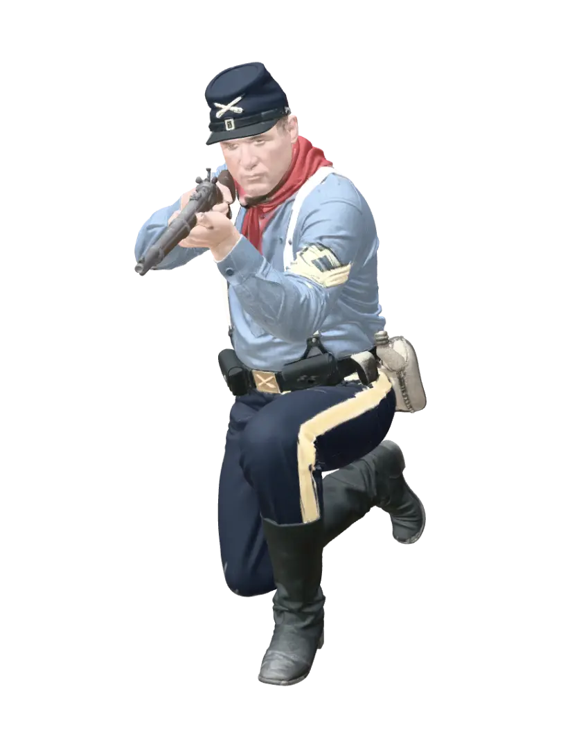 Frontier Soldier Firing Rifle - Dusty 3D model, vytvořený pomocí AI