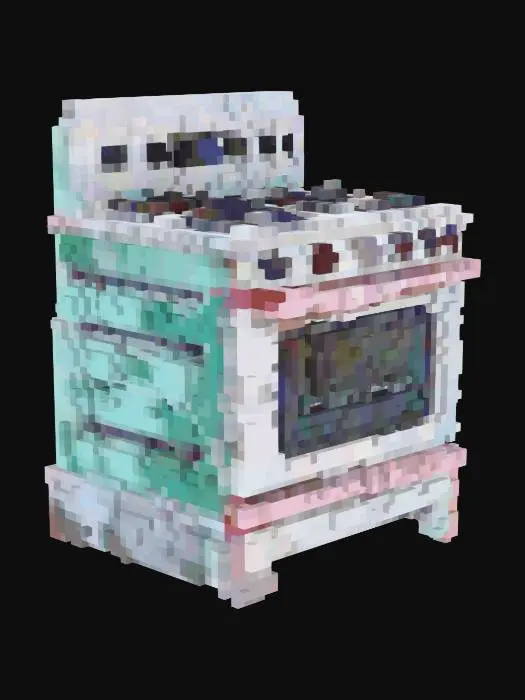 3D model for a realistic 3d model of a 90's style broken kitchen stove with oven door ajar