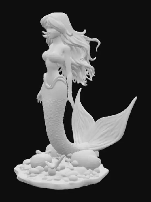 3D model for quiero una sirena preciosa y muy realista en una base de conchas caracolas y estrellas marinas.