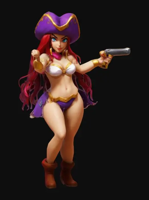 3D model for Miss fortune, shantae style, good proportion, A pose, symmetry 