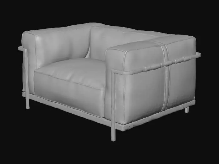 3D model for A modern, black leather furniture piece with cubic elements. Features gold-toned metal arms and legs. Luxury. Realistic. Suitable for interior architecture.