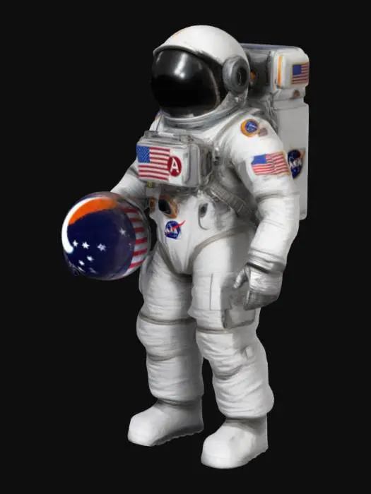 3D model for космонавт в скафандре. Однако, вместо головы у него - глазное яблоко GLaDOS из игры Portal. Рядом стоит шлем космонавта, а на заднем плане виден американский флаг. Костюм украшен нашивками с символикой NASA.