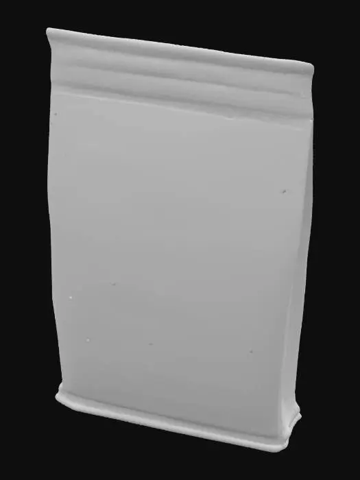 3D model for A 3D seed packet game asset, rectangular with slightly worn edges, made of thick paper with a burlap texture, featuring vibrant green and brown color tones. The packet has a printed label with a stylized seed illustration and bold text reading 'Mystic Seeds.' The art style is semi-realistic, optimized for game engines like Unity, with clean geometry, 4K resolution textures, and subtle dirt stains for a rustic look. The packet is closed with a folded top, standing upright, ready for use in a farming or adventure game, plain background