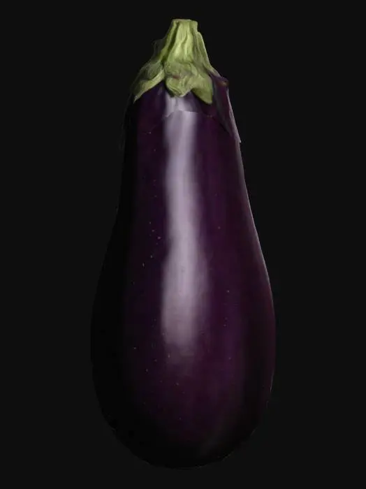 3D model for A singular harvested Eggplant, Highly Ultra detailed, Ultra realistic, Organic